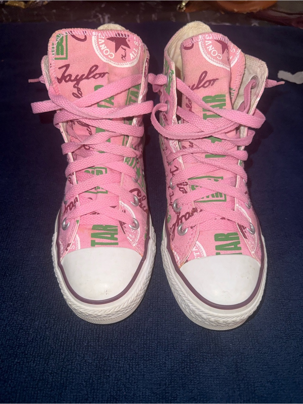Converse Pink High-Top Sneakers with Green Logo Accents - Picture 1 of 7
